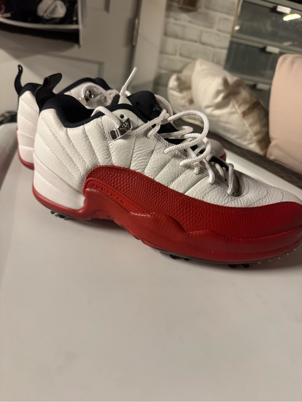 Jordan White and Red Golf Shoes
